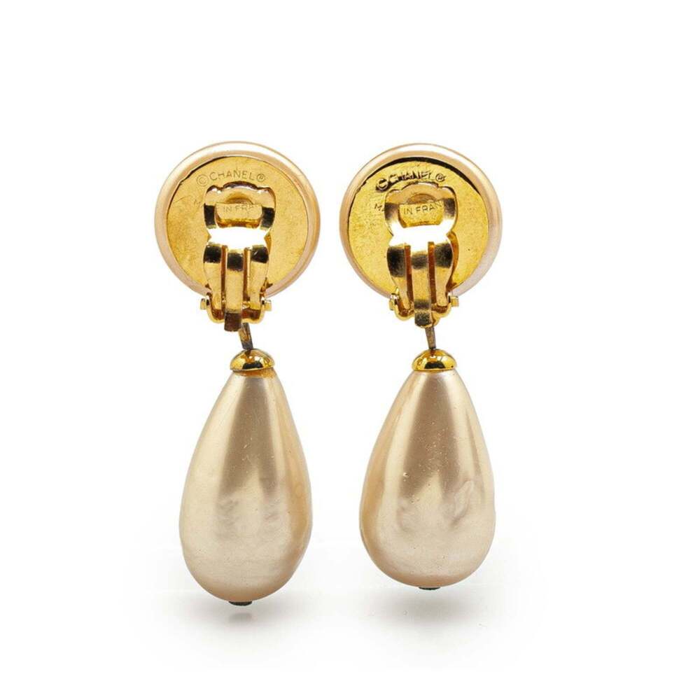 CHANEL Authentic Vintage Gold Pearl Logo Earrings - Picture 2 of 5